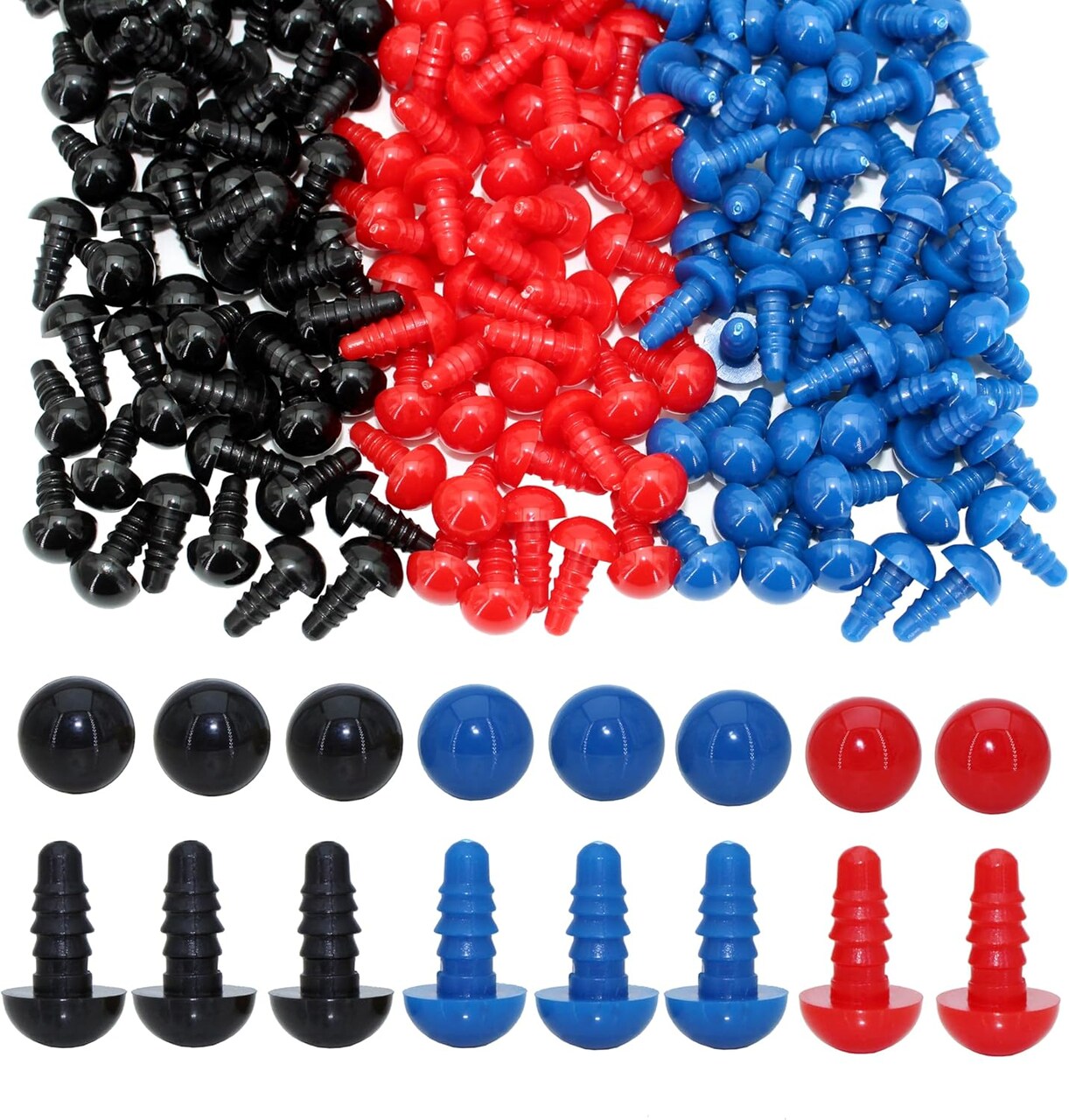 600pcs 10mm Plastic Safety Eyes with Washers – Black, Blue & Gold Craft Eyes for Amigurumi, Crochet Toys, Stuffed Animals & DIY Plush Making (with Storage Box)